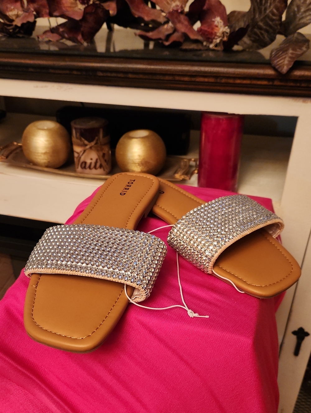 Women's Silver Embellished Slide Sandals